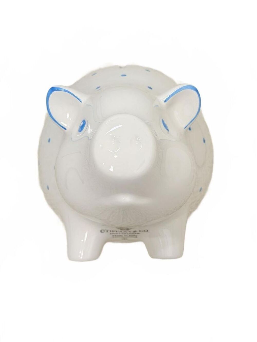 Tiffany & Co Earthenware Dot Piggy Bank White Blue Polka Dots Ceramic - Picture 6 of 6